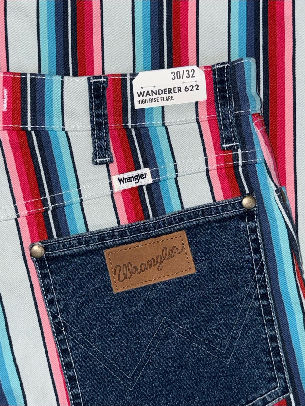 Wrangler NWT High Rise Multicolored Striped Flare Jeans Sz 30 x 32 Retro Western - Picture 7 of 9